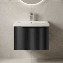 [BFFF1491A] Tixall Fluted Front Wall Hung Vanity Basin Unit with Choice of Size, Colour and Handle Options - Silo