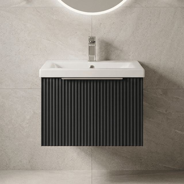 [BFFF1491A] Tixall Fluted Front Wall Hung Vanity Basin Unit with Choice of Size, Colour and Handle Options - Silo
