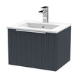 [BFFF1491B] Tixall Fluted 1 Drawer Wall Hung Vanity Unit with Minimalist Basin, Dark Grey, 500mm - Cutout