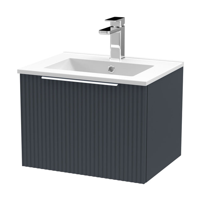 [BFFF1491B] Tixall Fluted 1 Drawer Wall Hung Vanity Unit with Minimalist Basin, Dark Grey, 500mm - Cutout