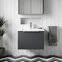 [BFFF1491B] Tixall 1 Drawer Wall Hung Vanity Basin Unit with 1 Tap Hole Minimalist Ceramic Basin, Choice of Size and Colour - Silo
