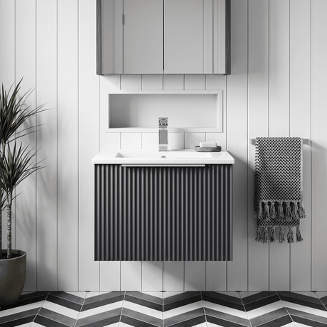 [BFFF1491B] Tixall 1 Drawer Wall Hung Vanity Basin Unit with 1 Tap Hole Minimalist Ceramic Basin, Choice of Size and Colour - Silo
