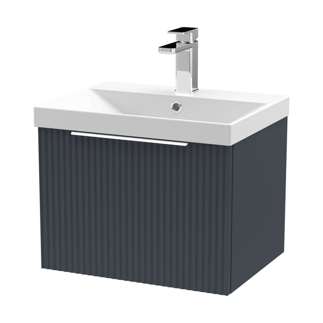 [BFFF1491D] Tixall Fluted 1 Drawer Wall Hung Vanity Unit with Thin Edge Basin, Dark Grey, 500mm - Cutout
