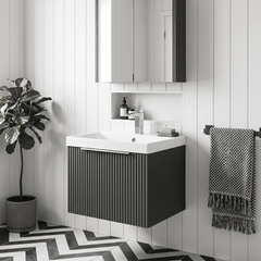 [BFFF1491D] Tixall 1 Drawer Wall Hung Vanity Basin Unit with 1 Tap Hole Thin-Edge Ceramic Basin, Choice of Size and Colour