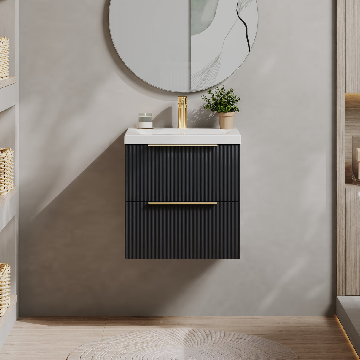 Fluted Front Wall Hung Vanity Basin Unit with Choice of Size, Colour and Handle Options