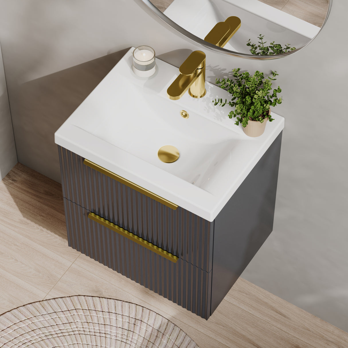 Fluted Front Wall Hung Vanity Basin Unit with Choice of Size, Colour and Handle Options
