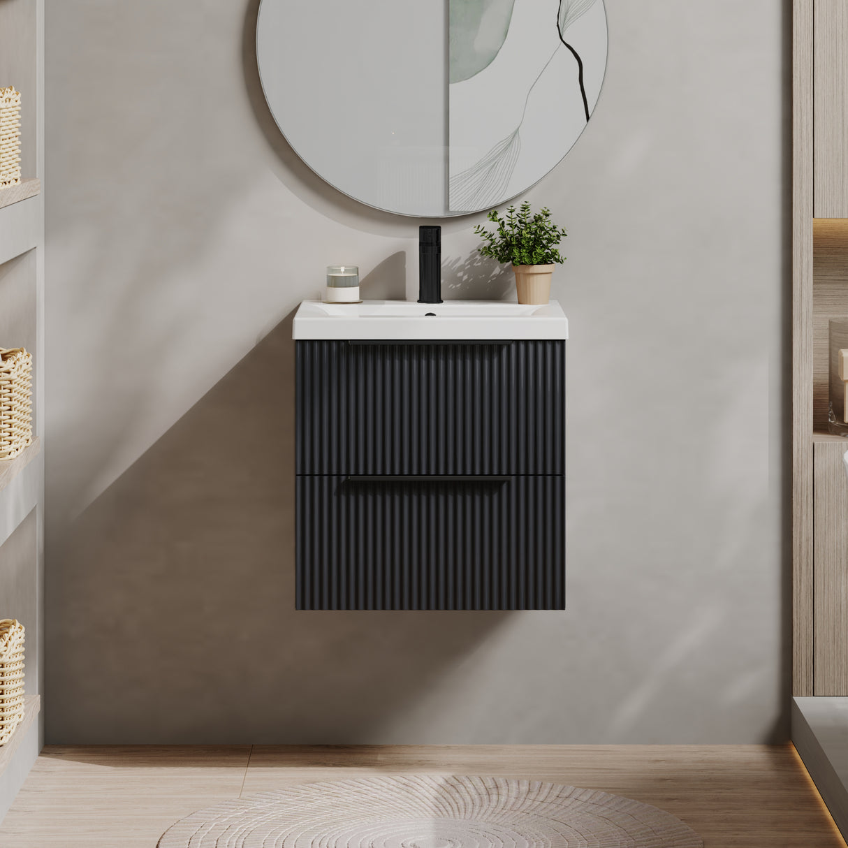 Fluted Front Wall Hung Vanity Basin Unit with Choice of Size, Colour and Handle Options