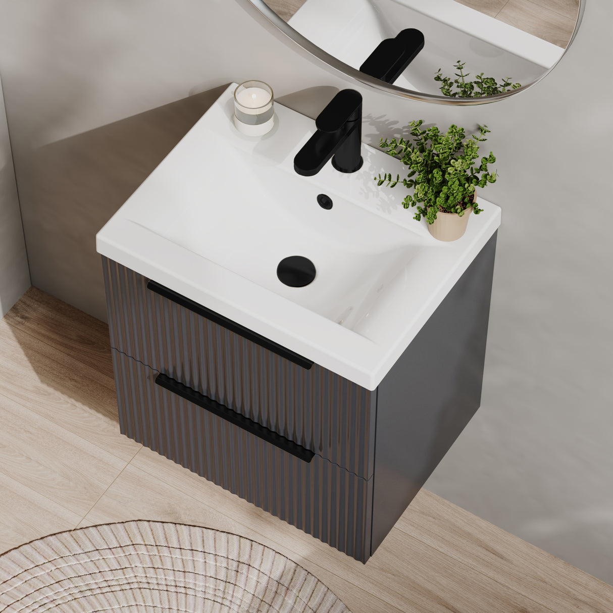 Fluted Front Wall Hung Vanity Basin Unit with Choice of Size, Colour and Handle Options