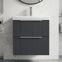 [BFFF1492A] Tixall Fluted Front Wall Hung Vanity Basin Unit with Choice of Size, Colour and Handle Options - Silo
