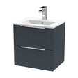 [BFFF1492B] Tixall Fluted 2 Drawer Wall Hung Vanity Unit with Minimalist Basin, Dark Grey, 500mm - Cutout