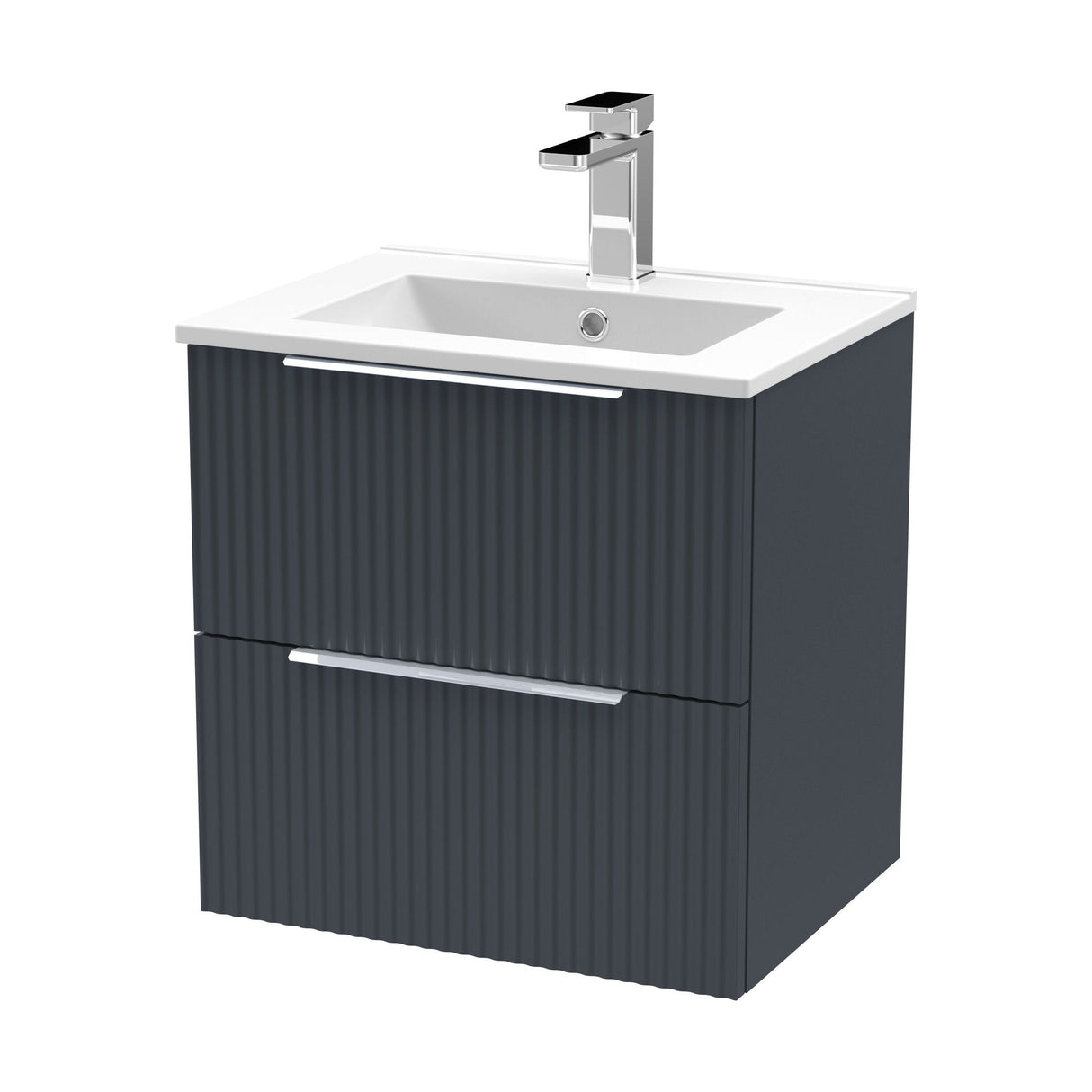 [BFFF1492B] Tixall Fluted 2 Drawer Wall Hung Vanity Unit with Minimalist Basin - Choice of Size and Colour - Cutout