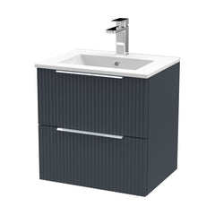 [BFFF1492B] Tixall Fluted 2 Drawer Wall Hung Vanity Unit with Minimalist Basin - Choice of Size and Colour - Cutout