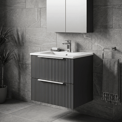 [BFFF1492B] Tixall Fluted 2 Drawer Wall Hung Vanity Unit with Minimalist Basin - Choice of Size and Colour