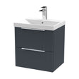 [BFFF1492D] Tixall Fluted 2 Drawer Wall Hung Vanity Unit with Thin Edge Basin, Dark Grey, 500mm - Cutout