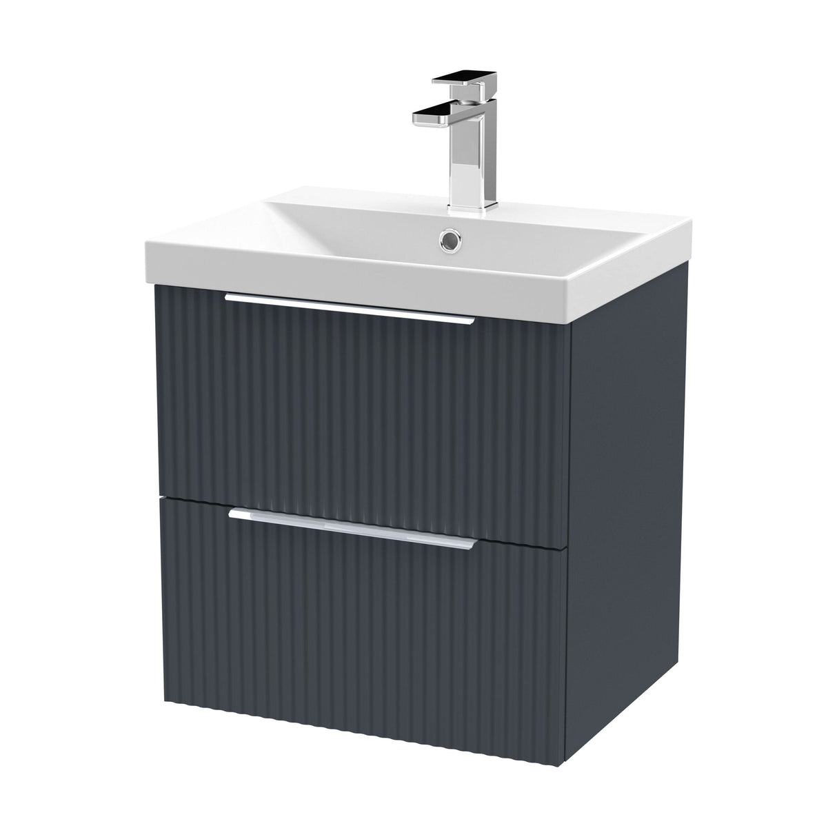 [BFFF1492D] Tixall Fluted 2 Drawer Wall Hung Vanity Unit with Thin Edge Basin - Choice of Size and Colour - Cutout
