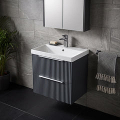 [BFFF1492D] Tixall Fluted 2 Drawer Wall Hung Vanity Unit with Thin Edge Basin - Choice of Size and Colour