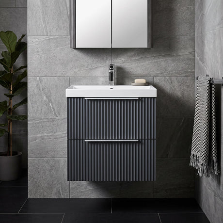 [BFFF1492D] Tixall Fluted 2 Drawer Wall Hung Vanity Unit with Thin Edge Basin - Choice of Size and Colour - Silo