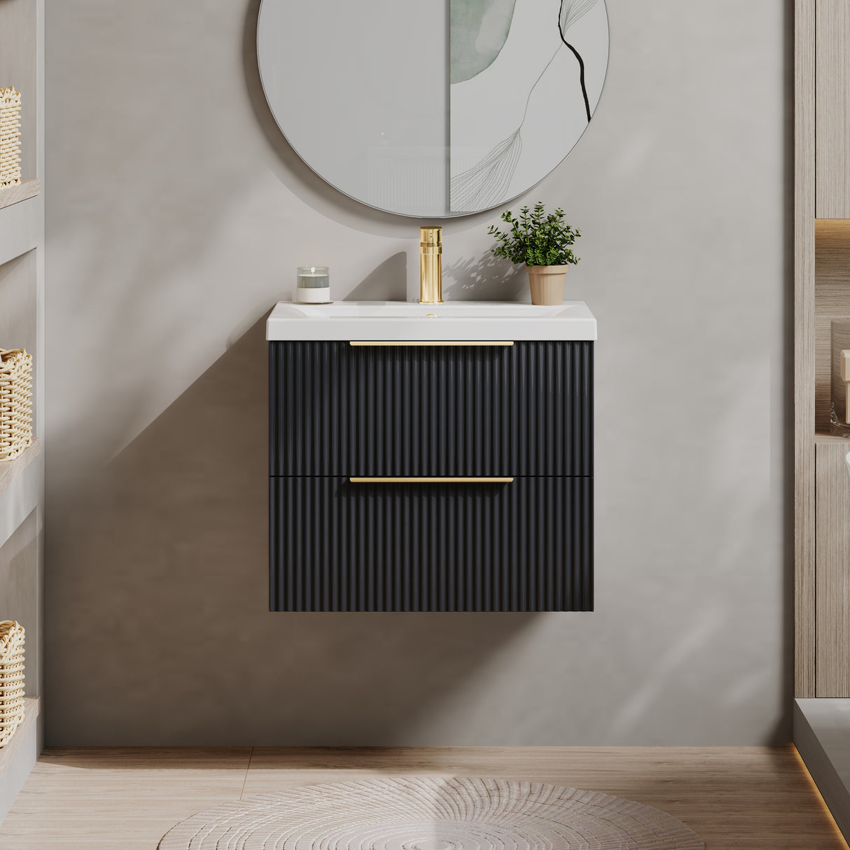 Fluted Front Wall Hung Vanity Basin Unit with Choice of Size, Colour and Handle Options