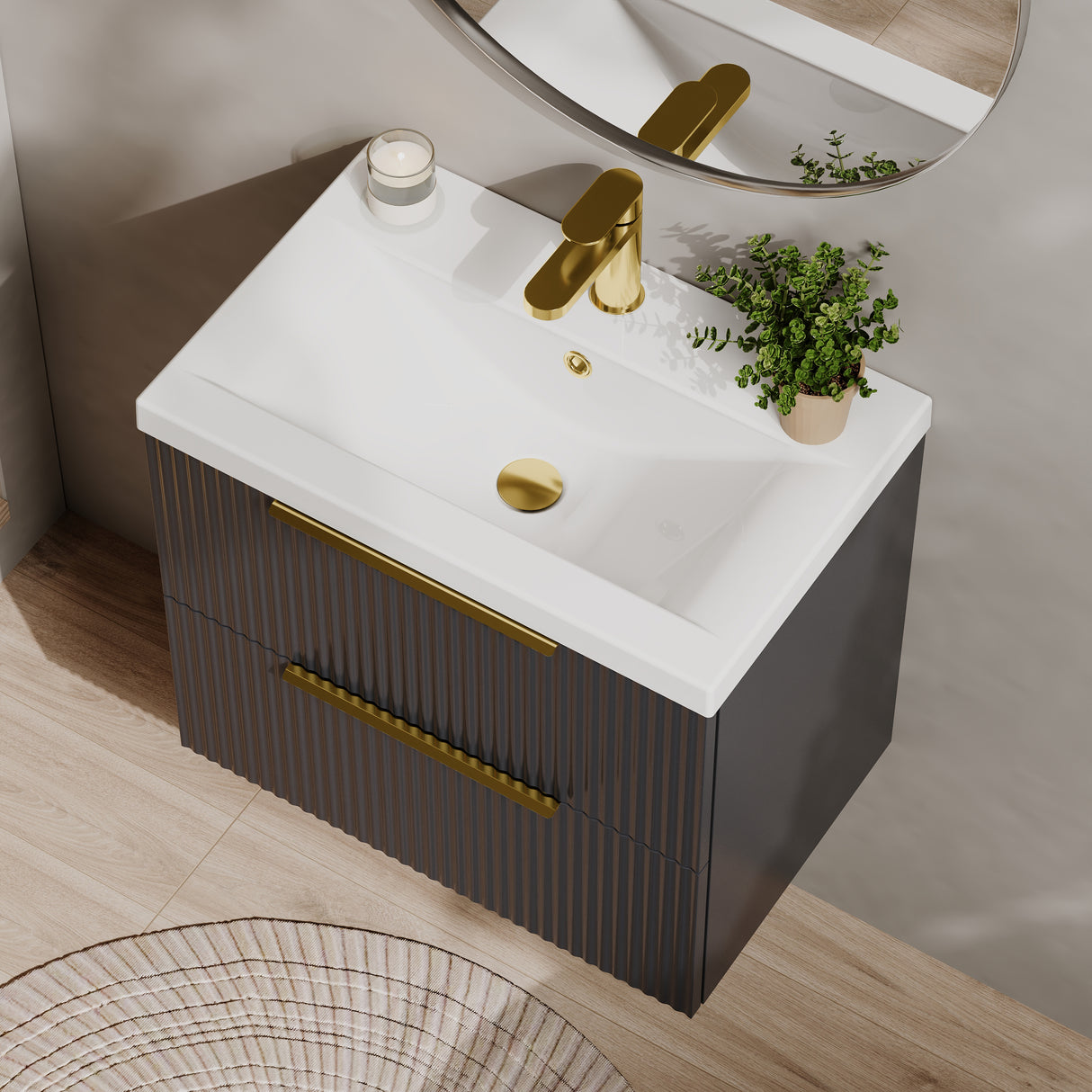 Fluted Front Wall Hung Vanity Basin Unit with Choice of Size, Colour and Handle Options