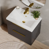 Fluted Front Wall Hung Vanity Basin Unit with Choice of Size, Colour and Handle Options