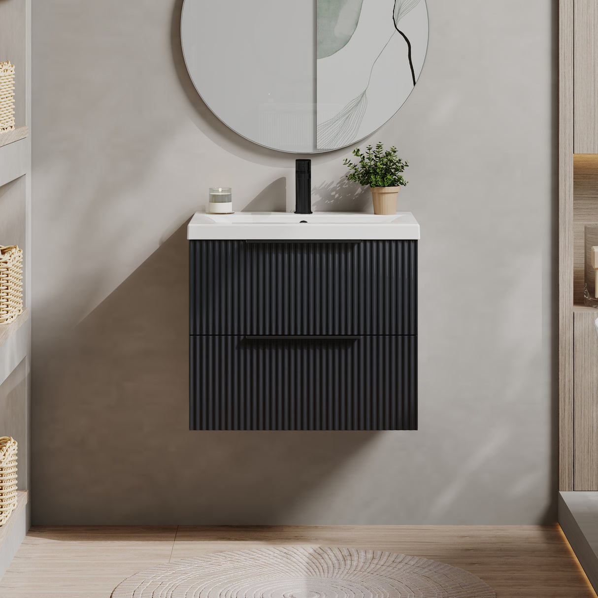 Fluted Front Wall Hung Vanity Basin Unit with Choice of Size, Colour and Handle Options