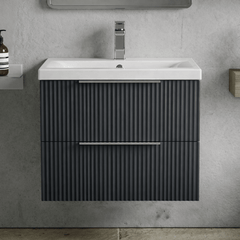 [BFFF1493A] Tixall Fluted Front Wall Hung Vanity Basin Unit with Choice of Size, Colour and Handle Options - Silo