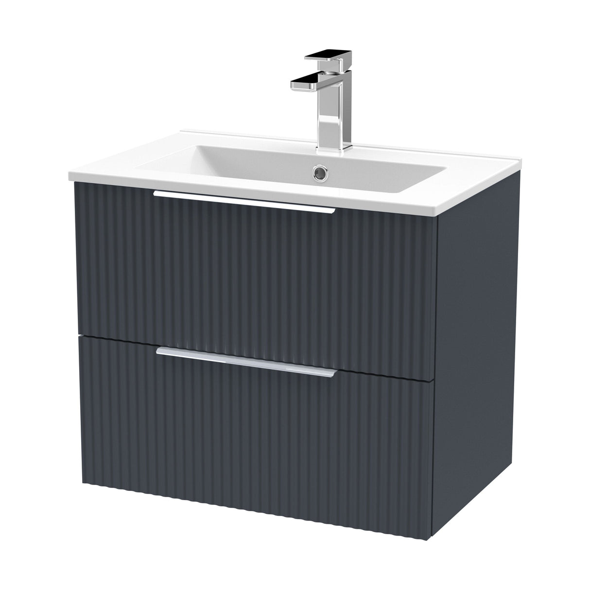 [BFFF1493B] Tixall Fluted 2 Drawer Wall Hung Vanity Unit with Minimalist Basin - Choice of Size and Colour - Cutout