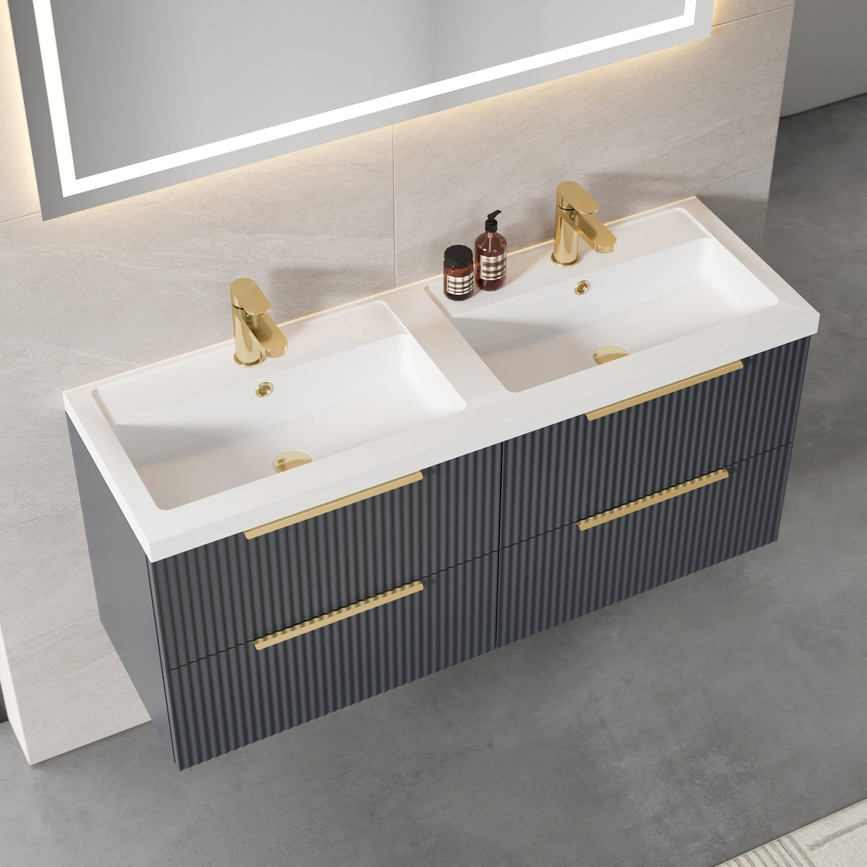 Fluted Front Wall Hung Vanity Basin Unit with Choice of Size, Colour and Handle Options