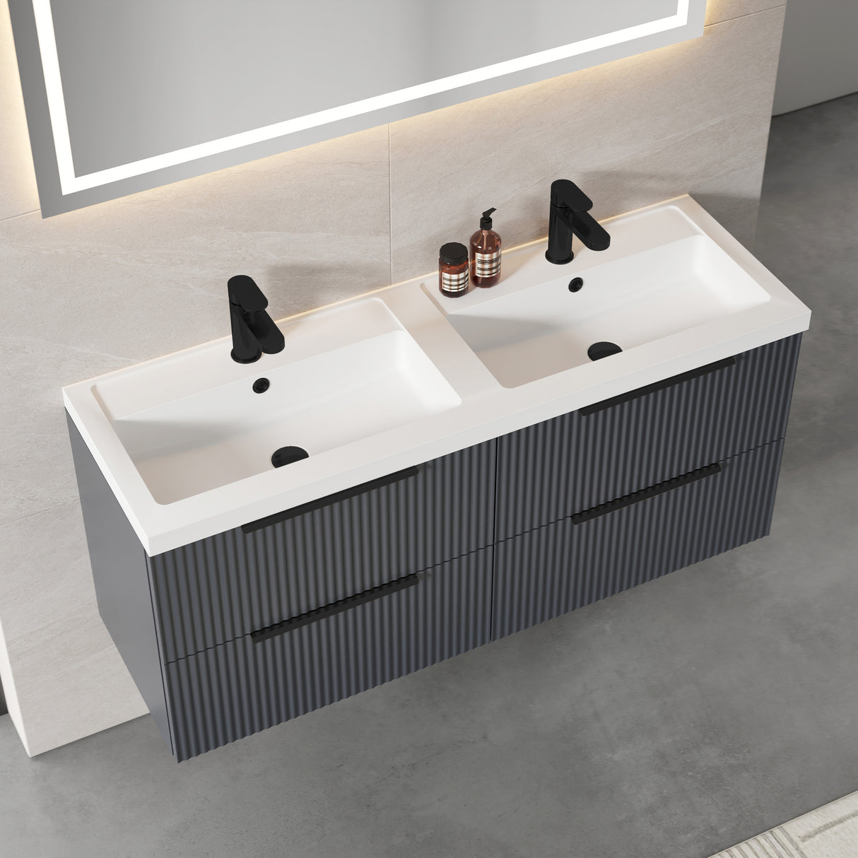 Fluted Front Wall Hung Vanity Basin Unit with Choice of Size, Colour and Handle Options