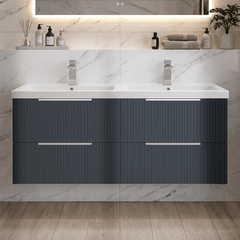 [BFFF1493C] Tixall Fluted Front Wall Hung Vanity Basin Unit with Choice of Size, Colour and Handle Options - Silo