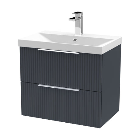 [BFFF1493D] Tixall Fluted 2 Drawer Wall Hung Vanity Unit with Thin Edge Basin, Dark Grey, 600mm - Cutout