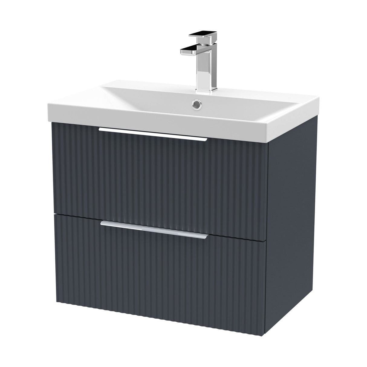 [BFFF1493D] Tixall Fluted 2 Drawer Wall Hung Vanity Unit with Thin Edge Basin - Choice of Size and Colour - Cutout
