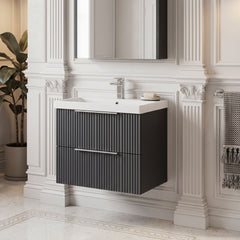[BFFF1493D] Tixall Fluted 2 Drawer Wall Hung Vanity Unit with Thin Edge Basin - Choice of Size and Colour