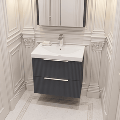 [BFFF1493D] Tixall Fluted 2 Drawer Wall Hung Vanity Unit with Thin Edge Basin - Choice of Size and Colour