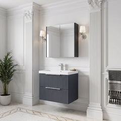 [BFFF1493D] Tixall Fluted 2 Drawer Wall Hung Vanity Unit with Thin Edge Basin - Choice of Size and Colour