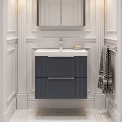 [BFFF1493D] Tixall Fluted 2 Drawer Wall Hung Vanity Unit with Thin Edge Basin - Choice of Size and Colour - Silo