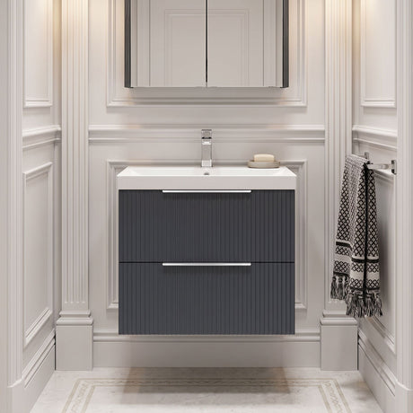 [BFFF1493D] Tixall Fluted 2 Drawer Wall Hung Vanity Unit with Thin Edge Basin - Choice of Size and Colour - Silo
