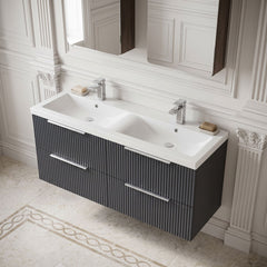 [BFFF1493F] Tixall Fluted 4 Drawer Wall Hung Vanity Unit with Double Basin - Choice of Colour