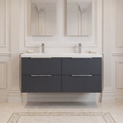 [BFFF1493F] Tixall Fluted 4 Drawer Wall Hung Vanity Unit with Double Basin - Choice of Colour - Silo