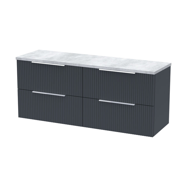 [BFFF1493LBG2] Tixall Fluted 4 Drawer Wall Hung Vanity Unit with Laminate Worktop, Dark Grey, 1200mm - Cutout