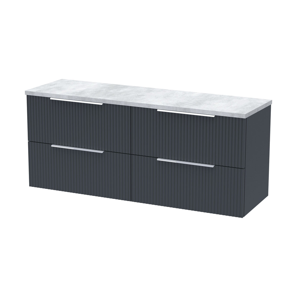 [BFFF1493LBG2] Tixall Fluted 4 Drawer Wall Hung Vanity Unit with Bellato Grey Laminate Worktop - Choice of Colour - Cutout