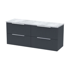 [BFFF1493LBG2] Tixall Fluted 4 Drawer Wall Hung Vanity Unit with Bellato Grey Laminate Worktop - Choice of Colour - Cutout