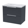 [BFFF1493LBG] Tixall Fluted 2 Drawer Wall Hung Vanity Unit with Laminate Worktop, Dark Grey, 600mm - Cutout