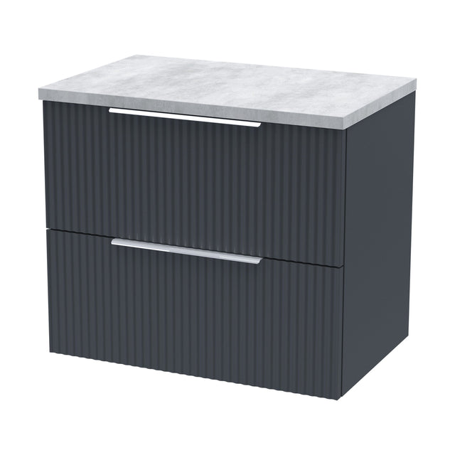 [BFFF1493LBG] Tixall Fluted 2 Drawer Wall Hung Vanity Unit with Laminate Worktop, Dark Grey, 600mm - Cutout