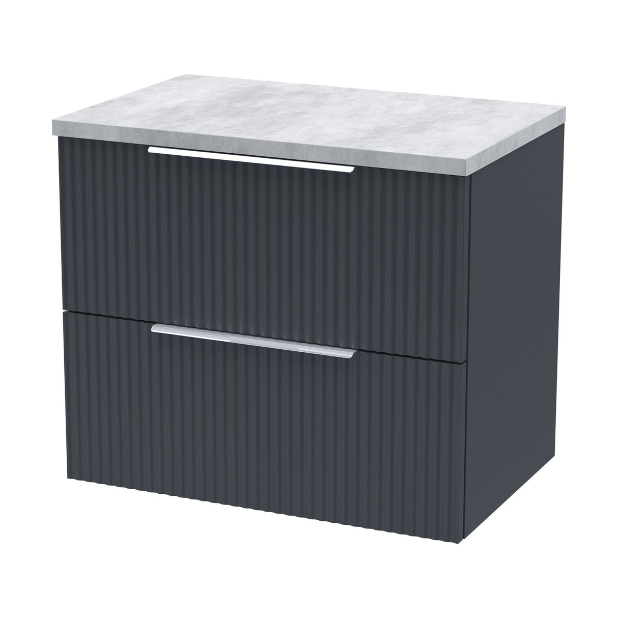 [BFFF1493LBG] Tixall Fluted 2 Drawer Wall Hung Vanity Unit with Bellato Grey Laminate Worktop - Choice of Size and Colour - Cutout