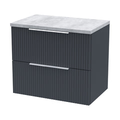 [BFFF1493LBG] Tixall Fluted 2 Drawer Wall Hung Vanity Unit with Bellato Grey Laminate Worktop - Choice of Size and Colour - Cutout