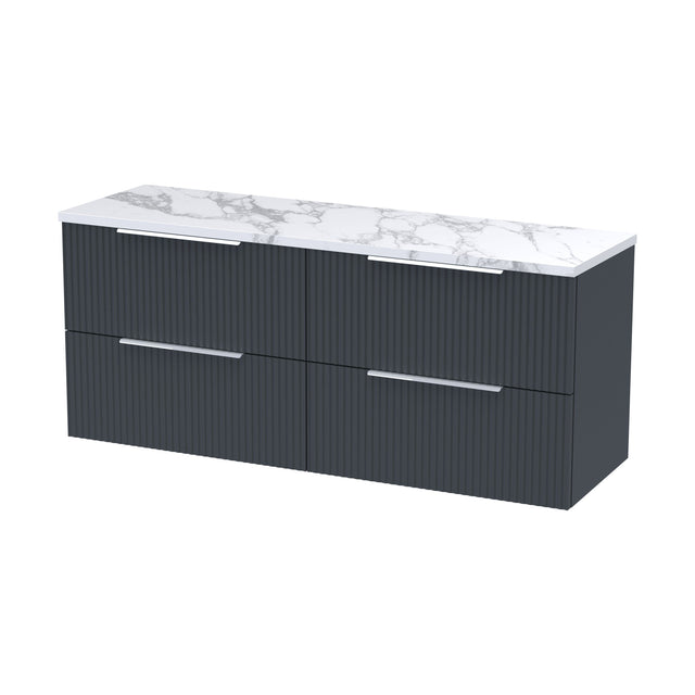[BFFF1493LCM2] Tixall Fluted 4 Drawer Wall Hung Vanity Unit with Laminate Worktop, Dark Grey, 1200mm - Cutout