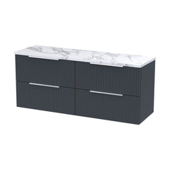 [BFFF1493LCM2] Tixall Fluted 4 Drawer Wall Hung Vanity Unit with Carrera Marble Laminate Worktop - Choice of Colour - Cutout
