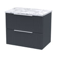 [BFFF1493LCM] Tixall Fluted 2 Drawer Wall Hung Vanity Unit with Laminate Worktop, Dark Grey, 600mm - Cutout