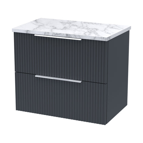 [BFFF1493LCM] Tixall Fluted 2 Drawer Wall Hung Vanity Unit with Laminate Worktop, Dark Grey, 600mm - Cutout